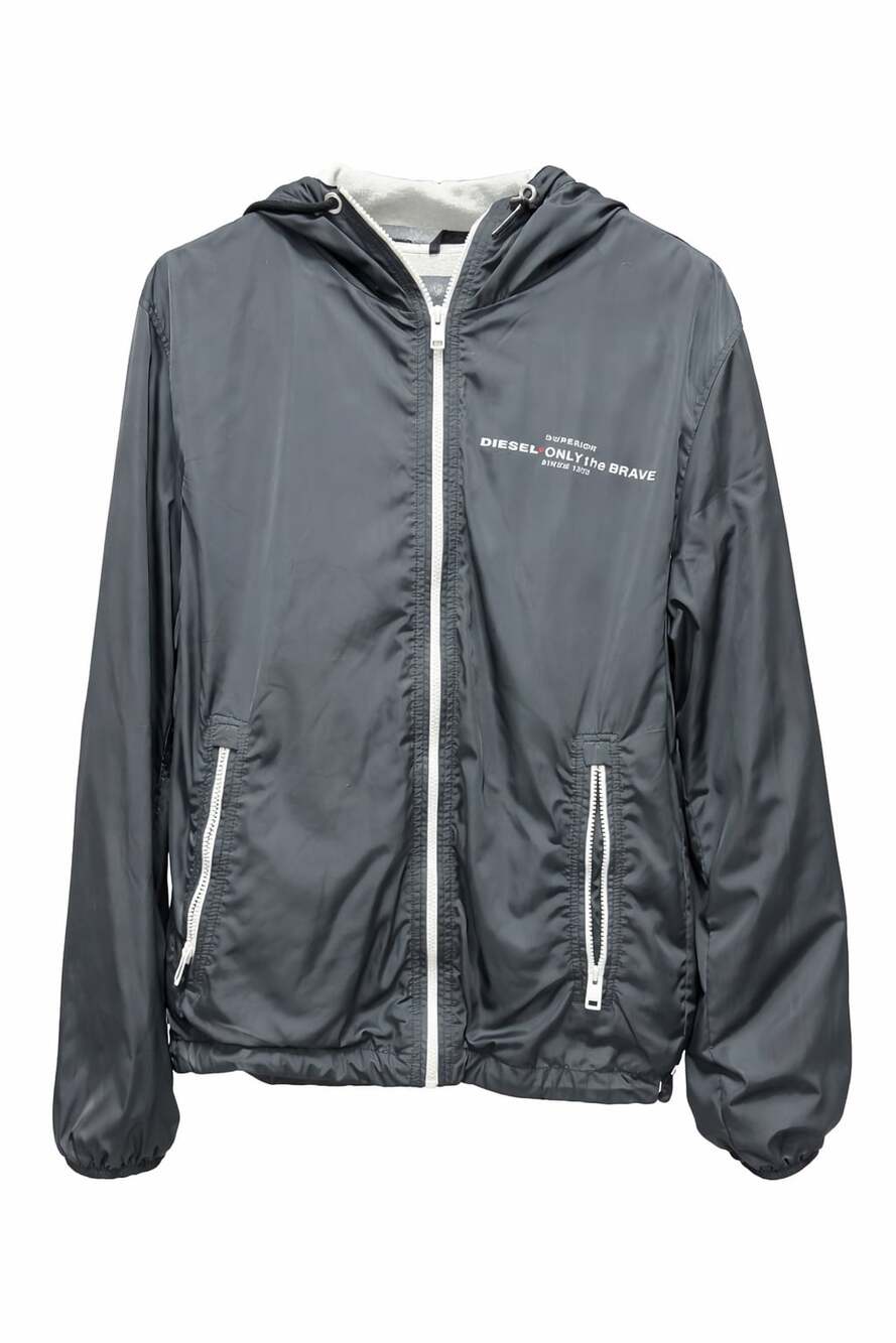 Diesel J-Phoenix Hooded Windbreaker in charcoal grey, size Large